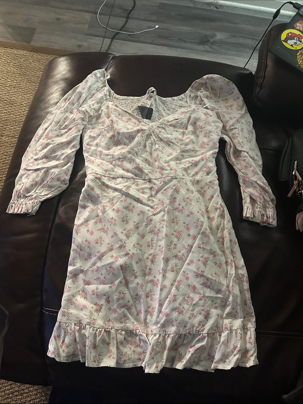 Hollister White Mini Dress with Pink and Green Floral Print